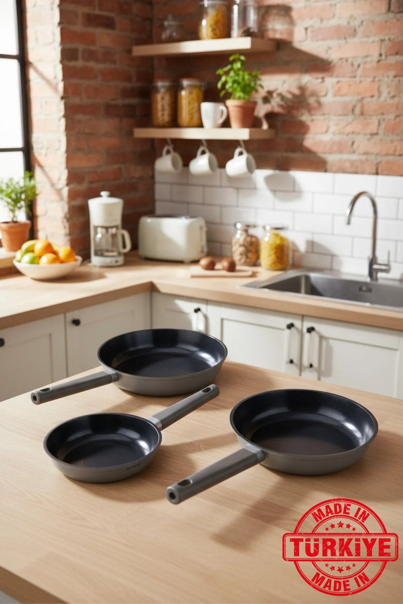 Bernardo 3 Piece Cast Iron Pan Set Gray (Made in Turkey) - Image 1